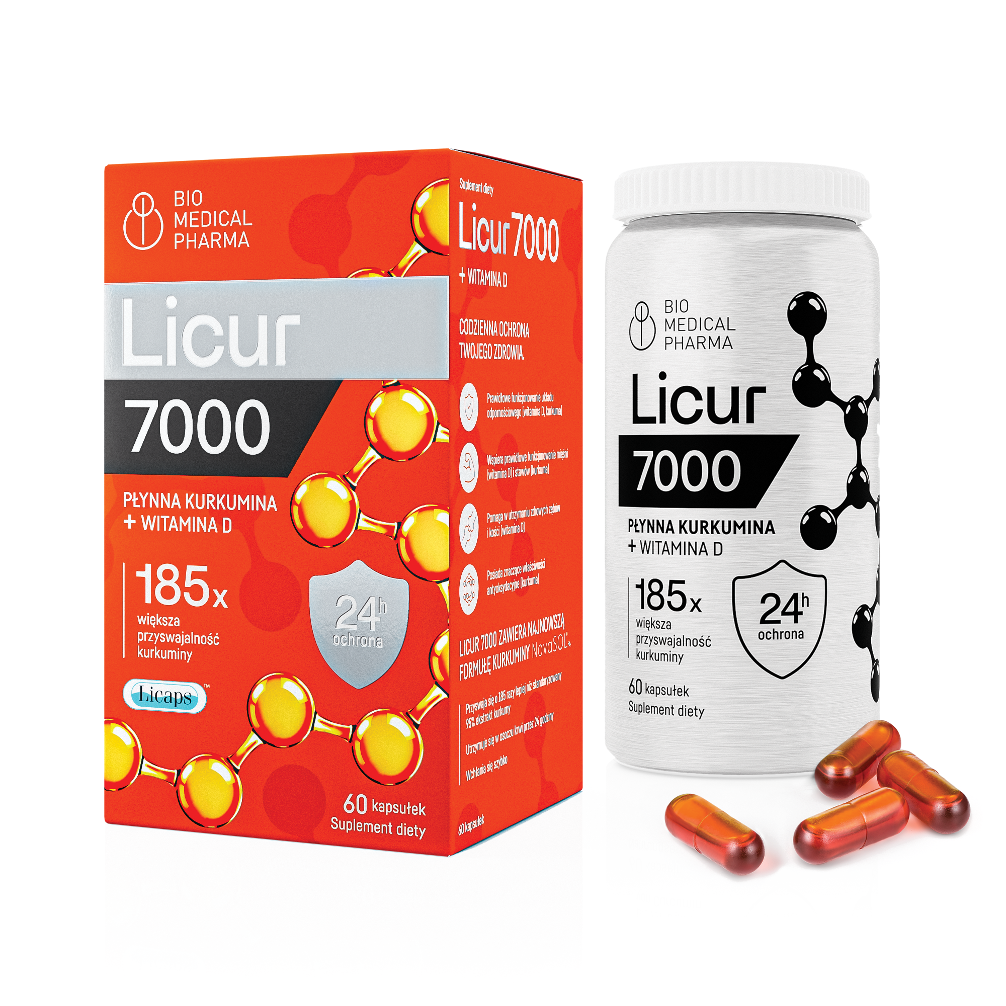 Kurkumina w kapsułkach – Licur 7000 z witaminą D 60 kaps.