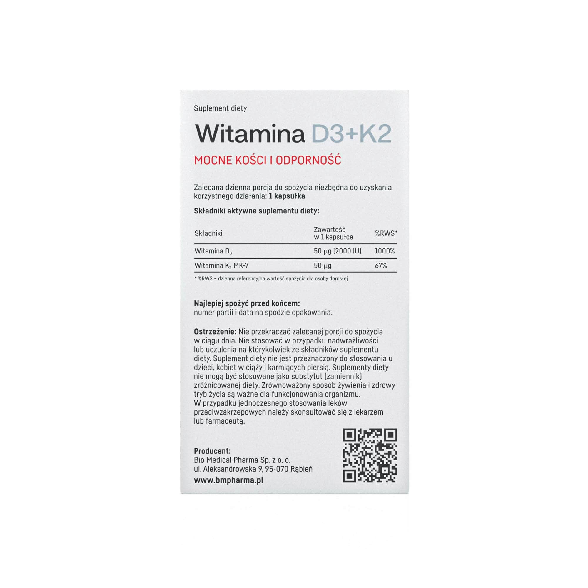 Kości, Mięśnie, Odporność - Witamina D3 + K2 MK-7