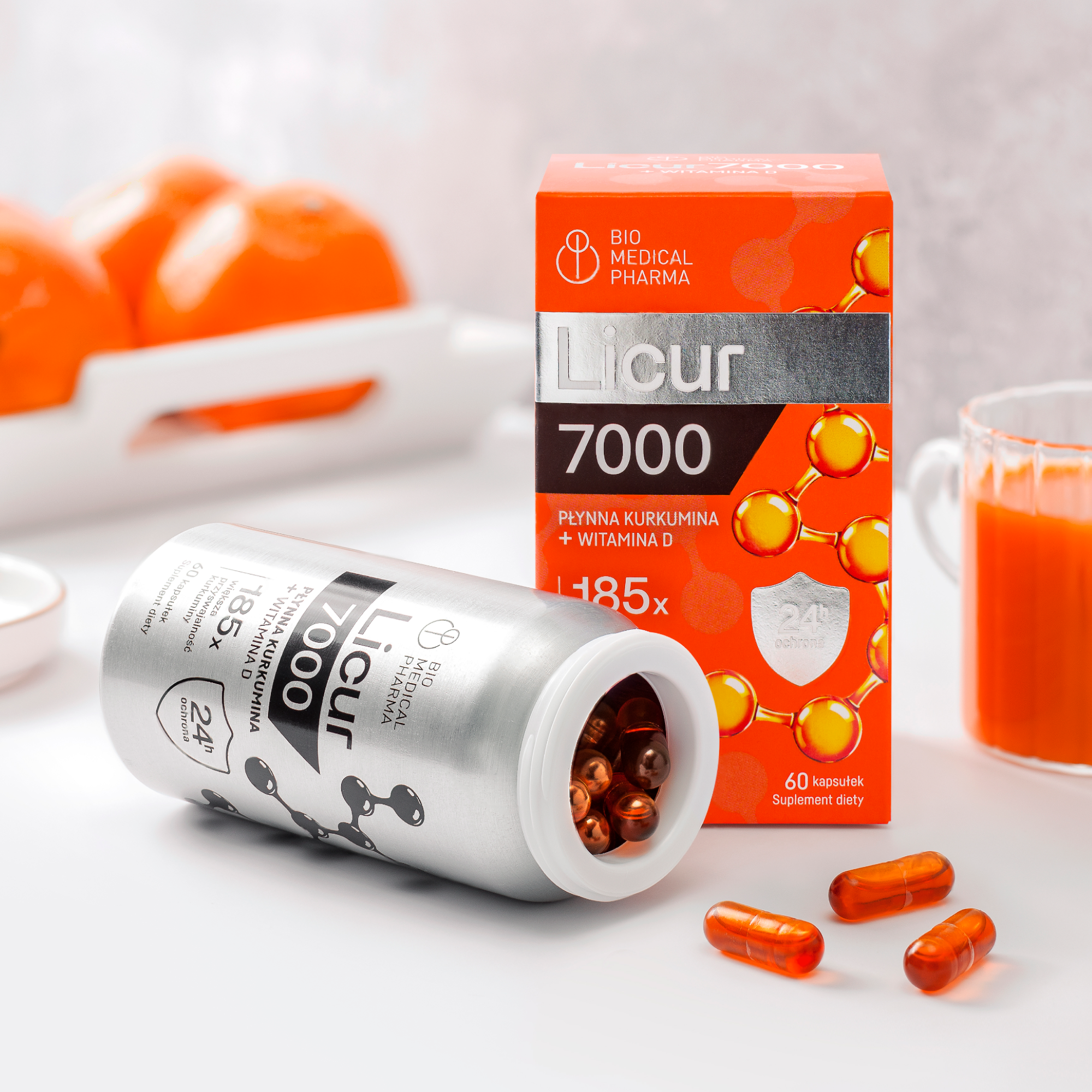 Płynna kurkumina Licur 7000 z witaminą D 60 kaps