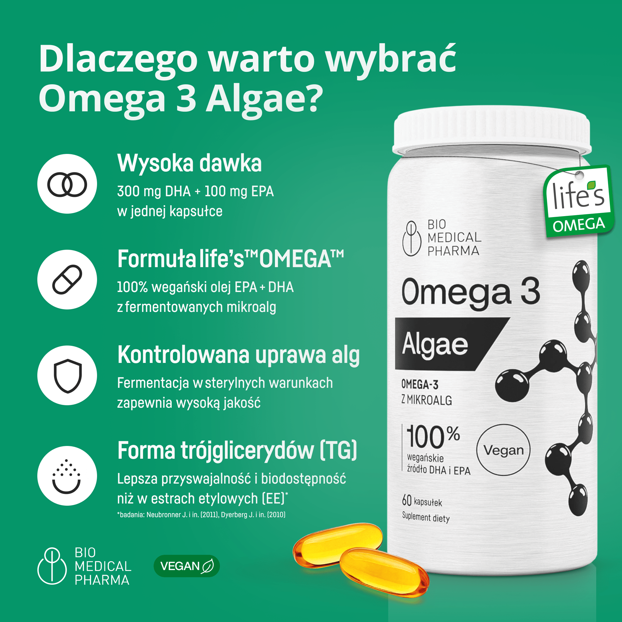Omega 3 Algae - 600mg DHA i 200mg EPA* z mikroalg