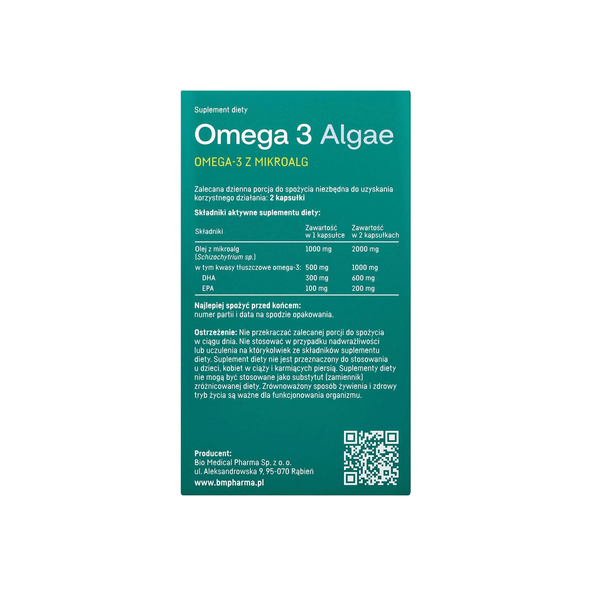 Omega 3 Algae - 600mg DHA i 200mg EPA* z mikroalg